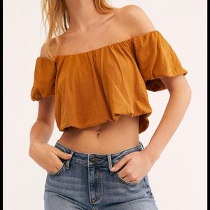 We the free gold bubble off the shoulder crop